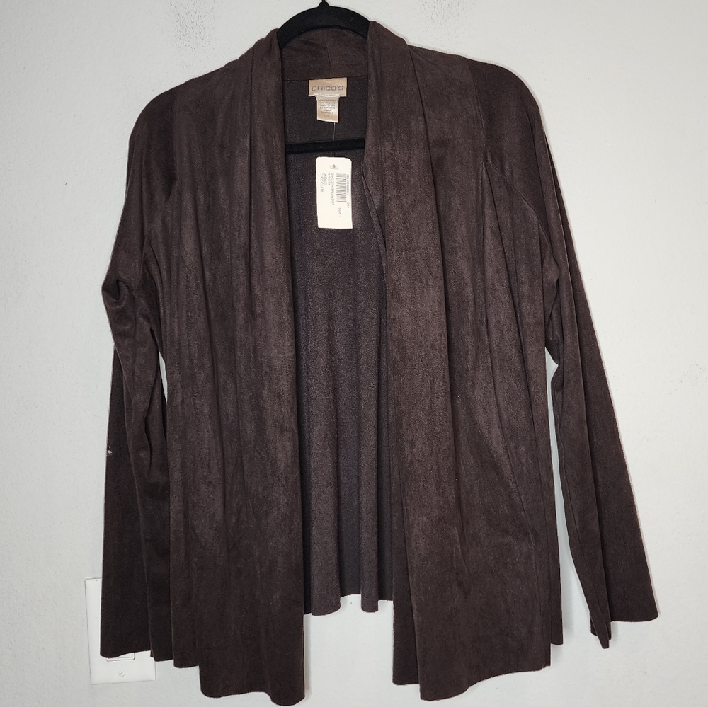 NWT Chico's Brown Faux Suede Open Front Cardigan Jacket Size 1 Size Medium
